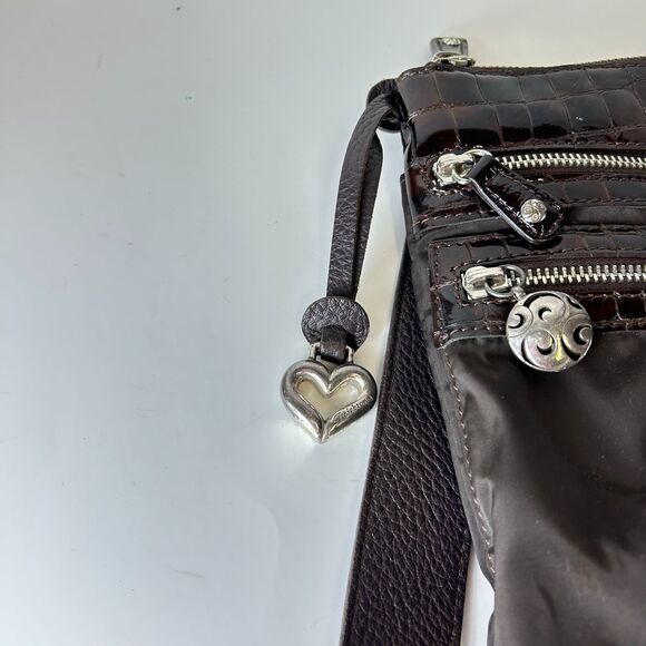 Brighton Go Go Slim Brown Croco Leather Black Nylon Crossbody Bag - Picture 7 of 16